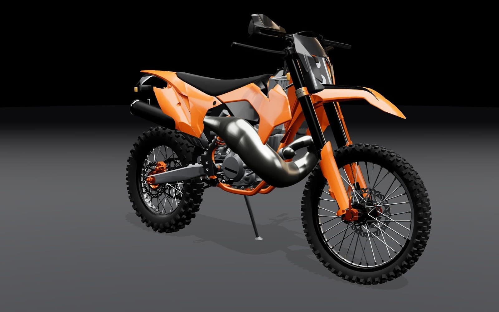 Motofig: an orange enduro bike rendered in the browser, configured in real time